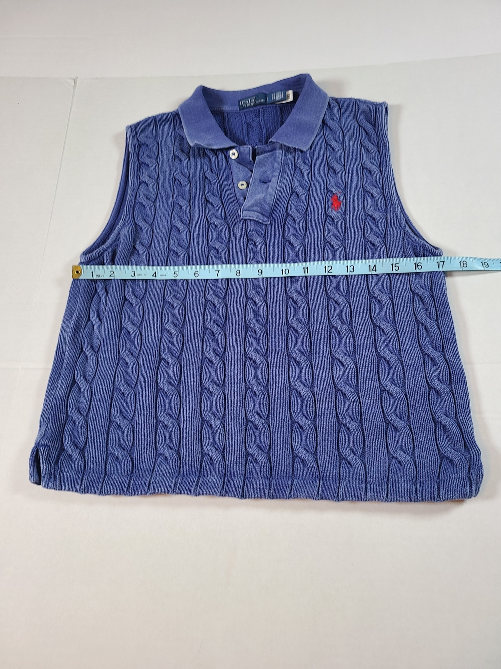 Polo By Ralph Lauren Blue Cable-Knit Preppy Womens Cozy Sweater Vest Large - Picture 9 of 11